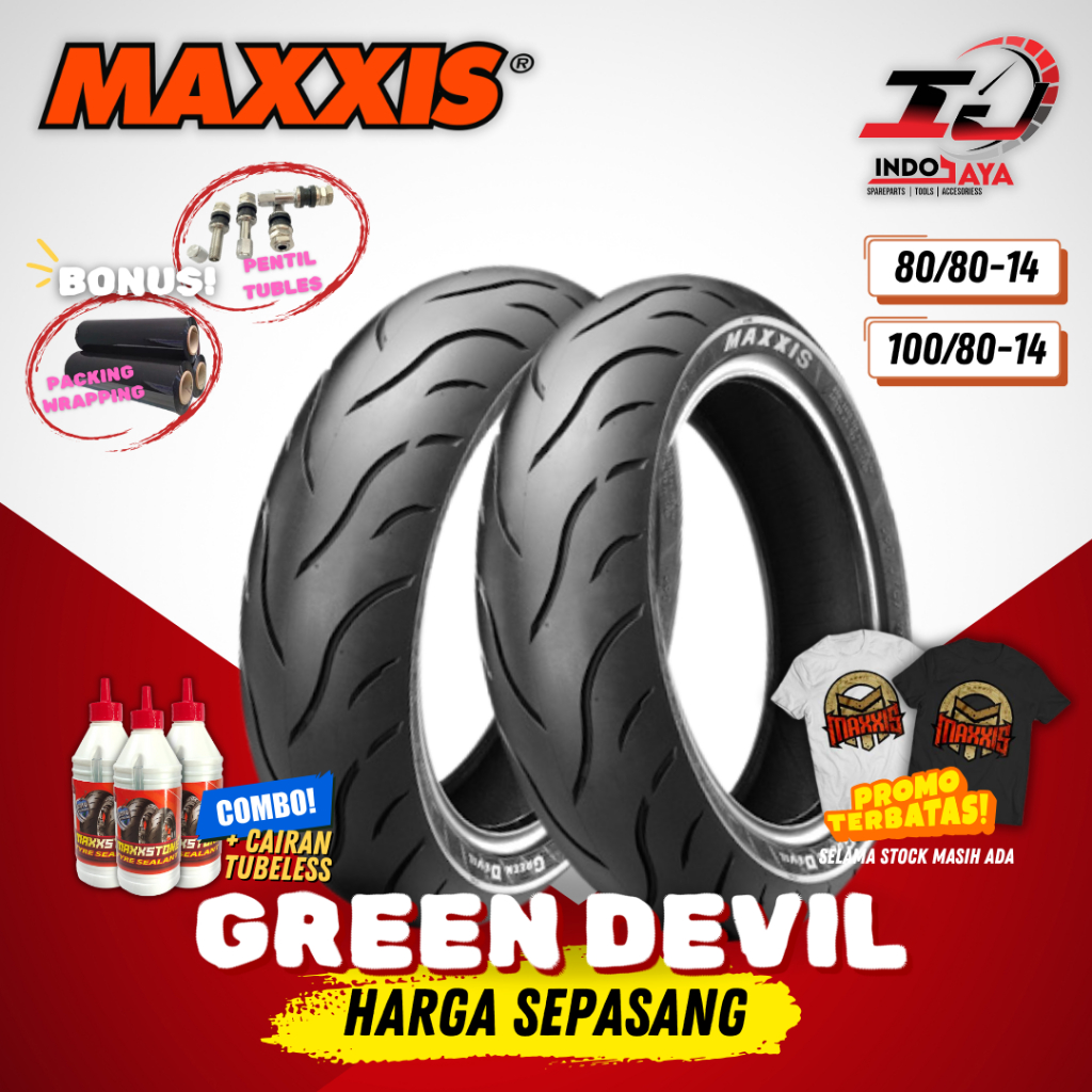 [PAKET MURAH SEPASANG] BAN MAXXIS GREEN DEVIL TUBELESS (80/80-14 & 100/80-14) MAG1 / MA G1 / MA-G1 /