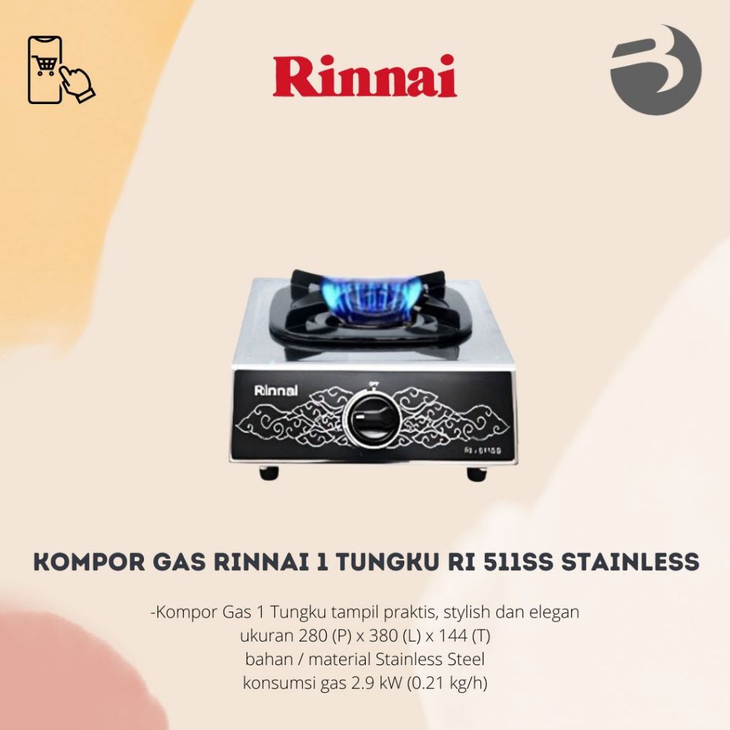 KOMPOR GAS RINNAI 1 TUNGKU RI 511-SS STAINLESS