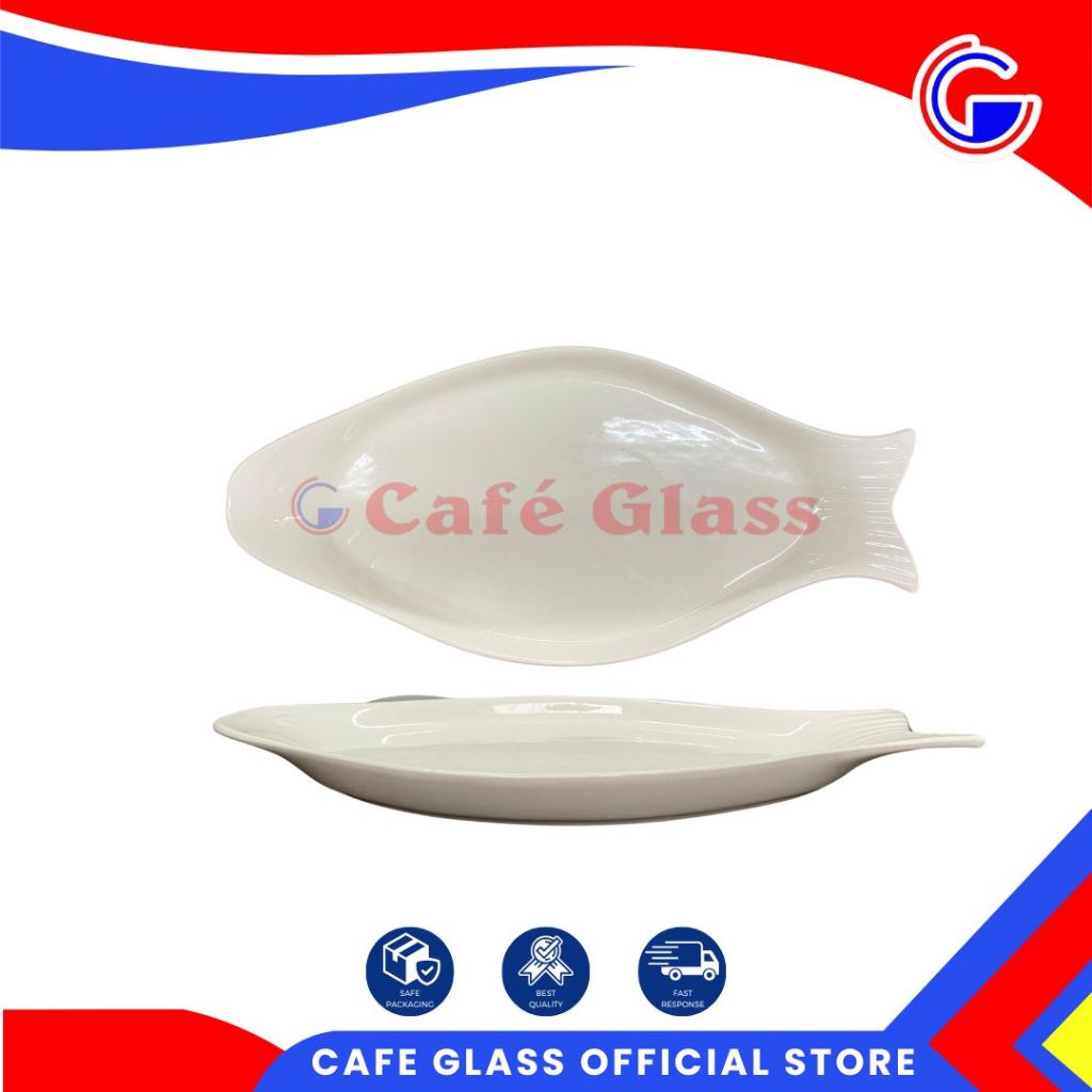 PIRING SAJI KERAMIK PUTIH POLOS / PIRING KERAMIK BENTUK IKAN PUTIH / PIRING MAKAN UNIK UNTUK RESTORA