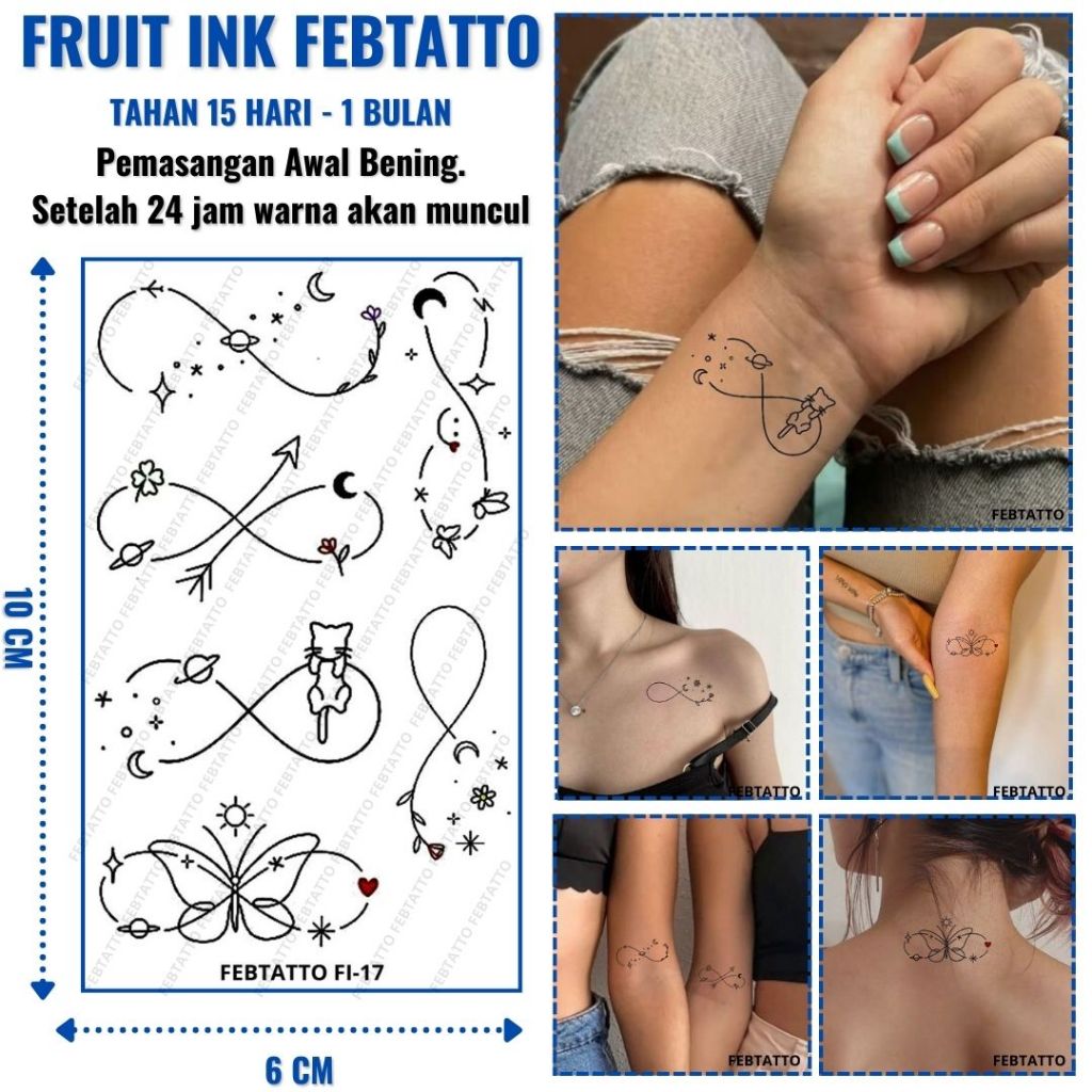 FRUIT INK Tato butterfly infinity kucing bulan planet Tahan 1 Bulan  6x10cm  FI 17   Tatto Temporary