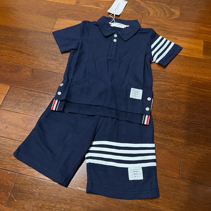 Thom browne polo set in navy blue baju celana anak laki