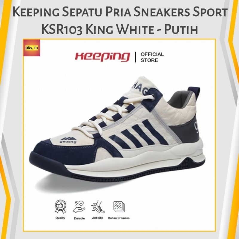 Keeping Sepatu Pria Sneakers Sport KSR103 King White - Putih