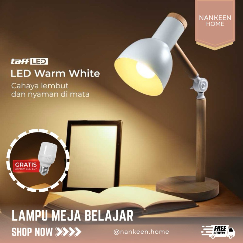 Nankeen - Lampu Meja Belajar Kayu Estetik/Lampu Meja Belajar Putih/Lampu Meja Belajar Hitam/Lampu Me