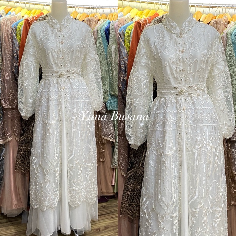 KODE W64F YUNA BUSANA  SALSA Outer Brukat Putih Outfit kondangan Dress BrukatOuter Brukat Kekinian D
