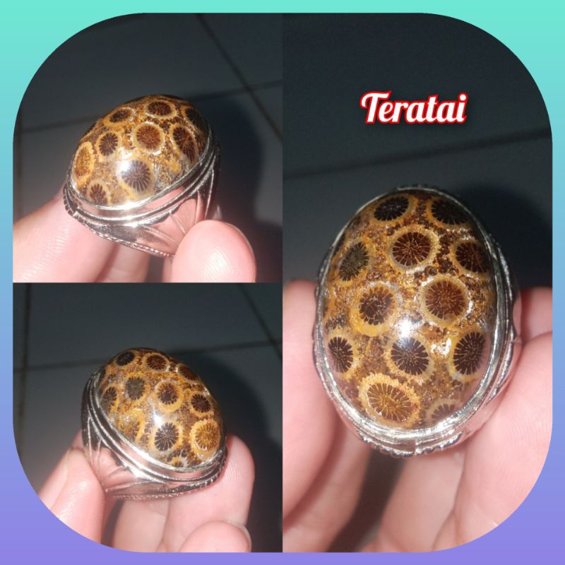 Cincin Batu Akik Teratai Hitam Langka Gemstone Natural