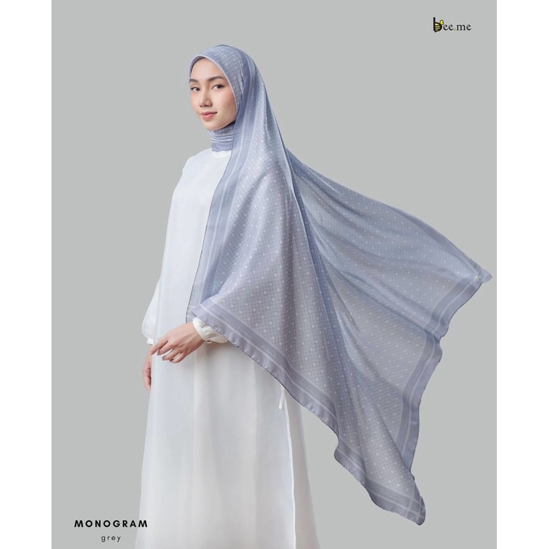 Beeme scarves - Hijab segi empat motif printing monogram series original beeme scarves