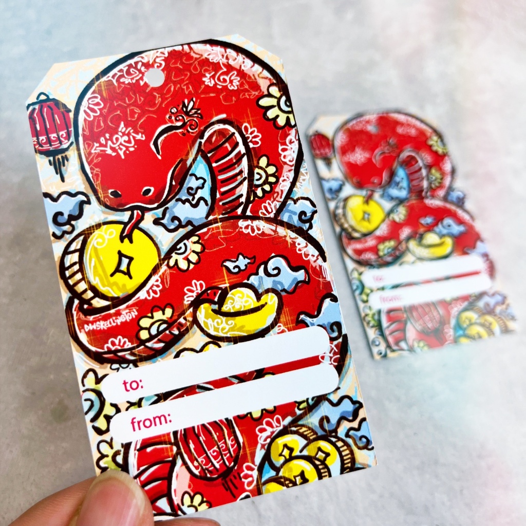 

Gift Hang Tag Imlek Doodle Label Hadiah Chinese New Year Souvenir Sincia Unik Lucu Kreatif Murah Snake Ular Doodle Art