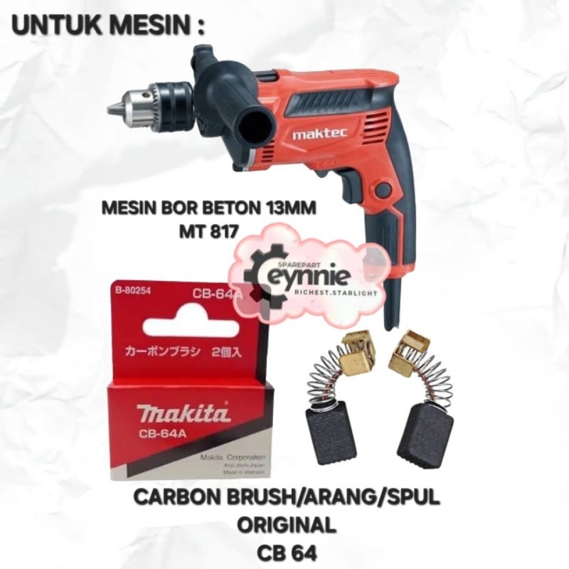 CARBON BRUSH MESIN BOR BETON 13MM MT817 MAKTEC CB 64A CB 64 ORIGINAL ARANG SPUL MESIN BOR BETON 13MM