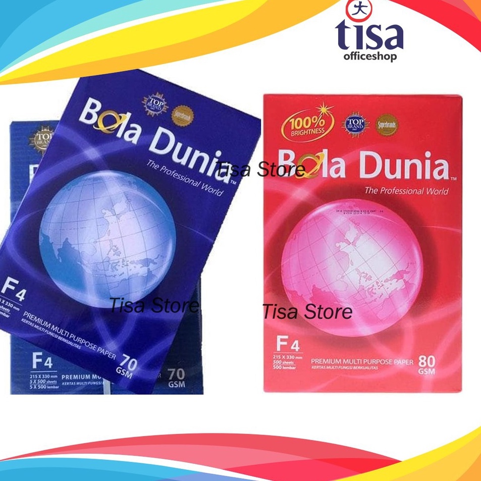 

ghStock Banyak Kertas HVS merk Bola Dunia A4 F4 7758 gsm H62