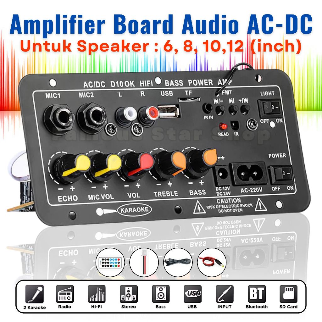 Amplifier Board Karaoke Audio Bluetooth USB FM Radio TF Player Subwoofer AC-DC Fitur Komplit / modul