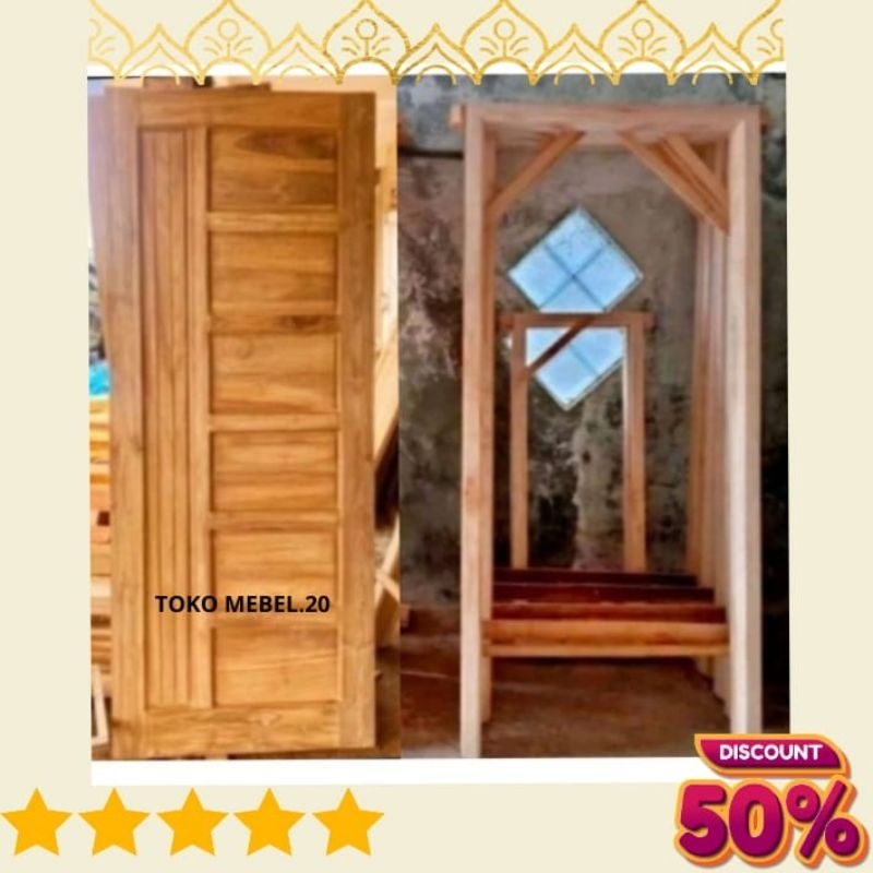 Pintu+Kusen Rumah Minimalis Motif Kotak Tangga Pintu Kayu Mahoni