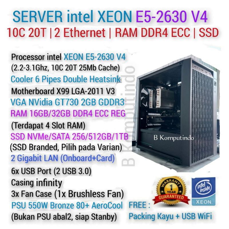 SERVER PULSA ANBK Intel XEON E5 V4 | RAM DDR4 EEC | SSD | 2 Gigabit Ethernet