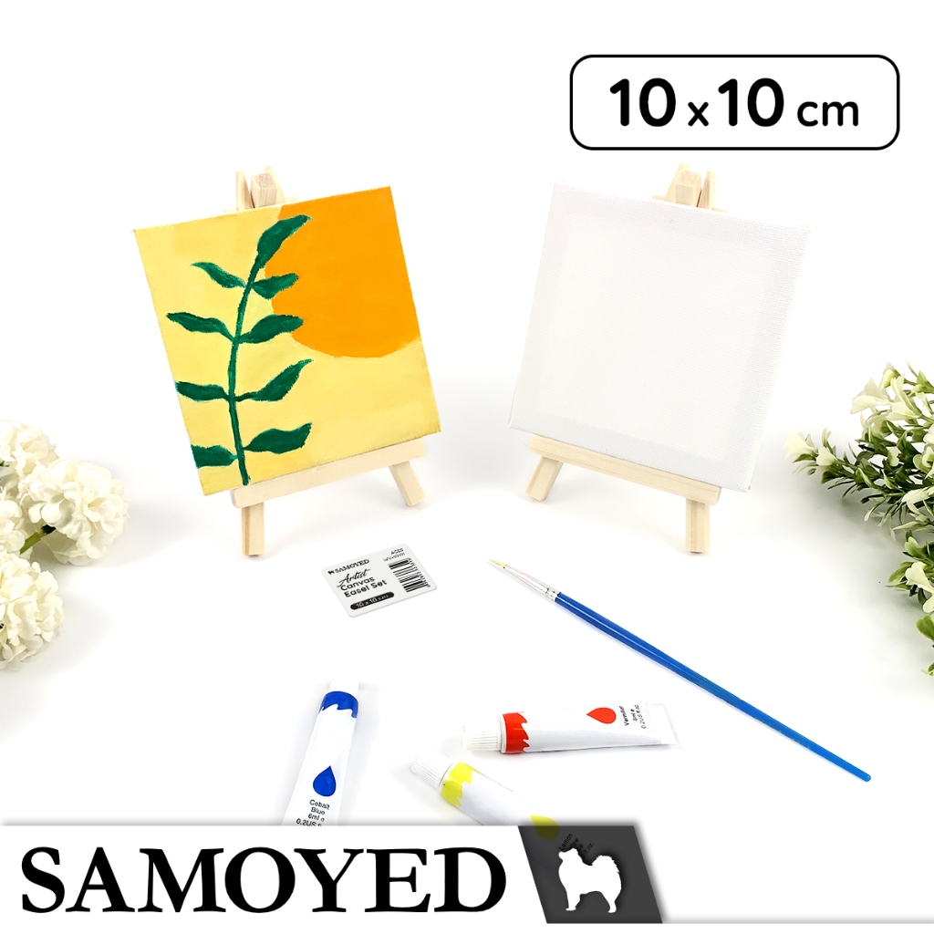 

Set Kanvas Easel Kecil / Mini Artist Canvas Board / Panel / Easel / Stand Set 10 x 10 cm Samoyed ACES-WV