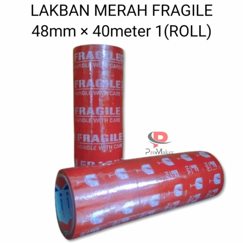 

Lakban Merah Printing Fragile Jangan diBanting 48mm x 40 meter Full per Roll (isi 6 Pcs) Mitra Pack