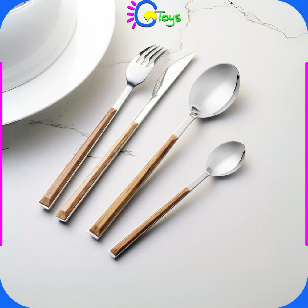 CR-C1166 Sendok Garpu Stainless Steel Korea Handle Kayu / Alat Makan Sendok Garpu Gagang Kayu Wood G
