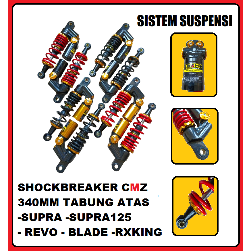 CMZ RACING SHOCK 340MM SUPRA 110 REVO BLADE RXKING SKOK BELAKANG TABUNG ATAS