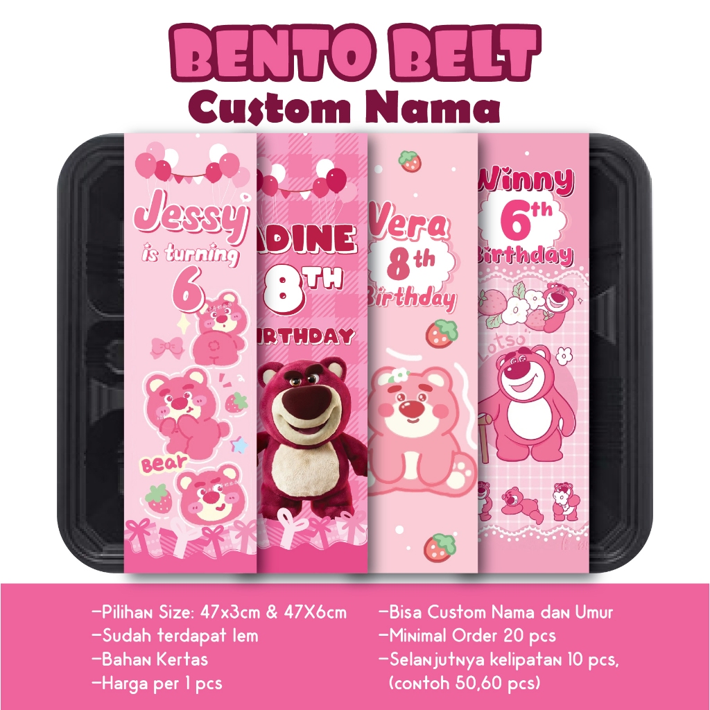 

BENTO BELT LOTSO PINK TOYS STORY CUSTOM NAMA UMUR GAMBAR PAPER BELT HIASAN UCAPAN KOTAK MAKAN DEKORASI BINGKISAN KERTAS LABEL STIKER PITA KERTAS SOUVENIR