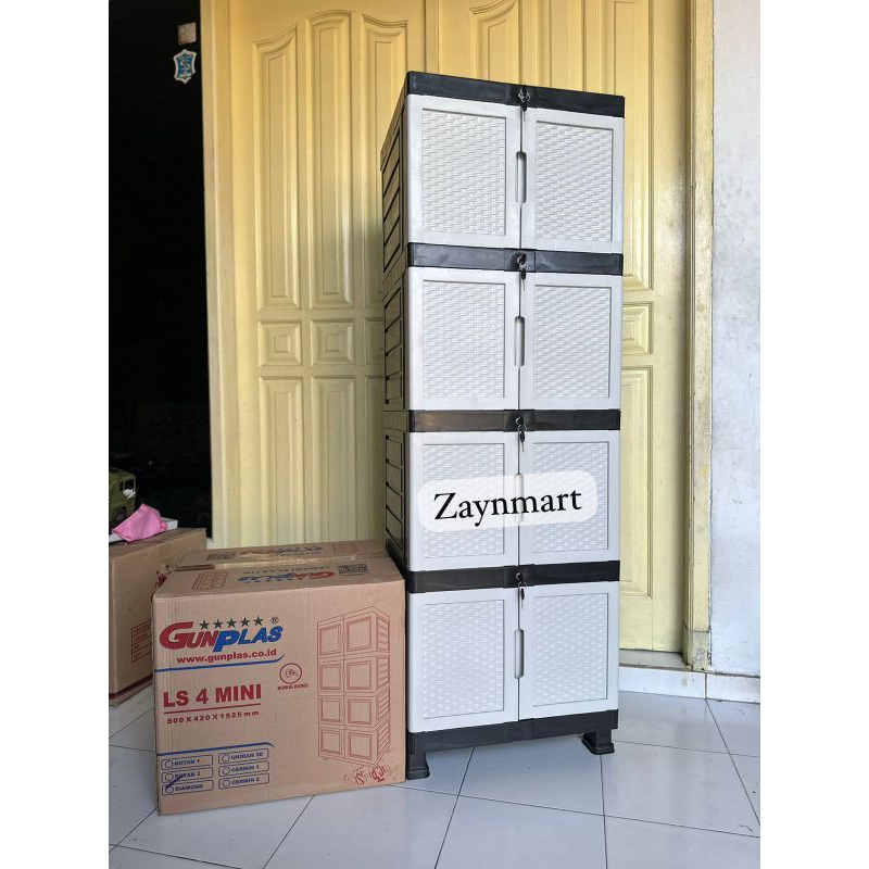 Lemari plastik gunplast susun 4 rotan tanpa kaca full kunci