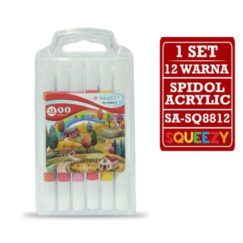 

Matris - Spidol Akrilik Dual Tip [1 Set - 12 Warna] / Pena Cat / Acrylic Marker Squeezy SA-SQ8812