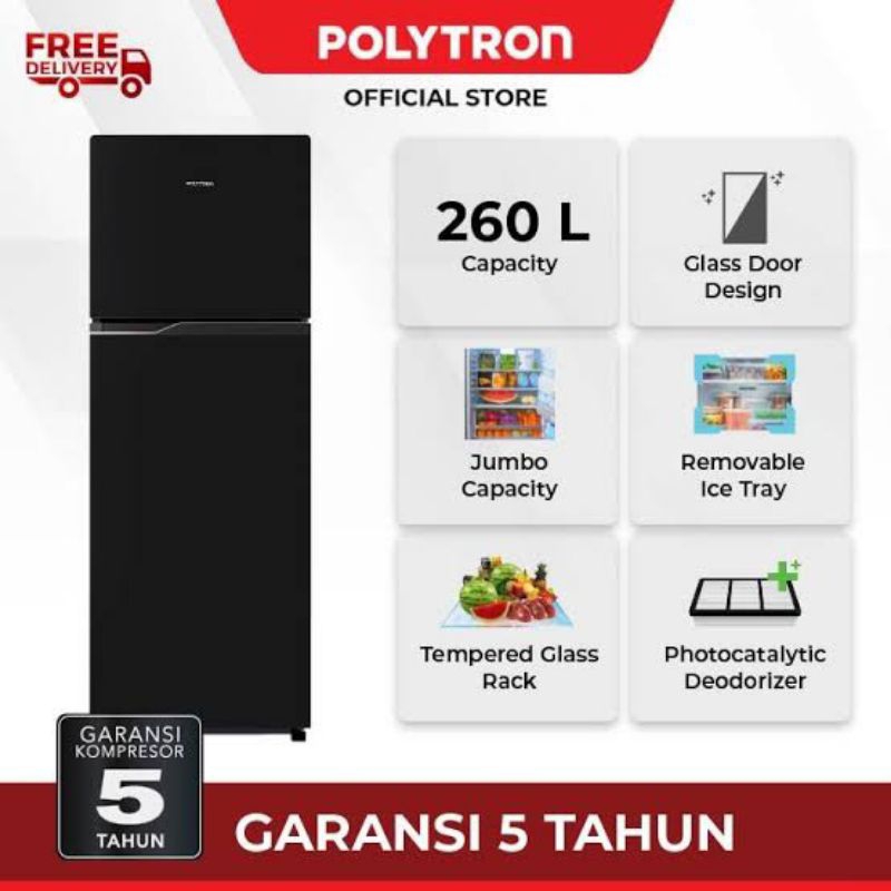 POLYTRON Kulkas 2 Pintu Belleza Jumbo Inverter 260 Liter Inverter PRW 29VX