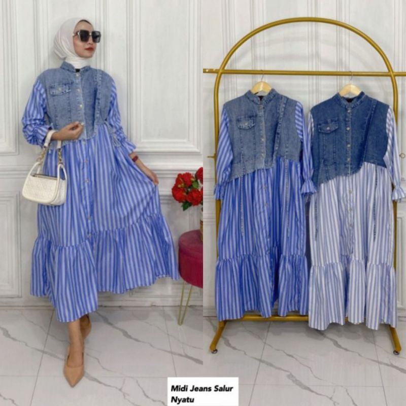 ARB - ULJ - Midi Jeans Rompi Nyatu Salur