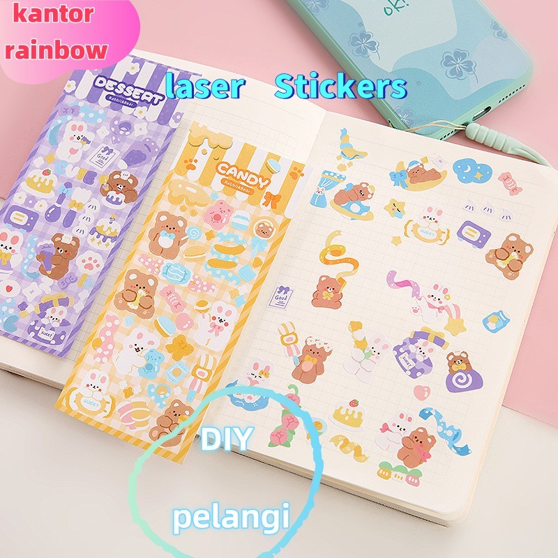 

Sticker Waterproof Kartun Bear Rabbit Hologram Stiker Motif Kartun Beruang Dan Kelinci Korea Lucu Anti Air Dekorasi