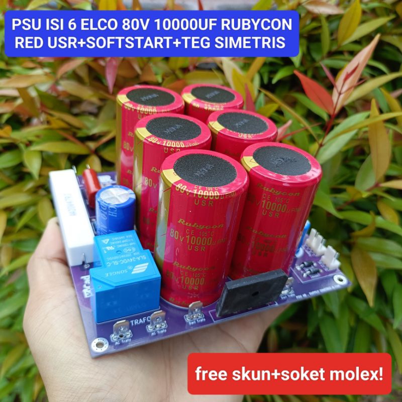 Kit Psu isi 6 elko 80v 10000uF Rubycon red usr original lengkap Softstart+Teg simetris
