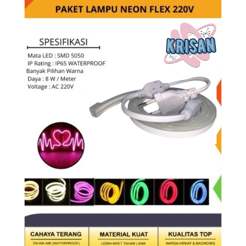 Paket Lampu Neon Flex 220v （tinggal colok)10M 15M 20M Led Selang Fleksibel 220v Warna Neon Box Outdo