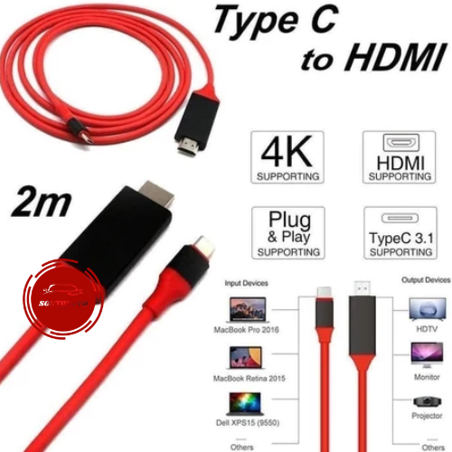 Kabel Cable Data USB Type C To HDMI Colokan Konektor Hp Monitor Layar TV LCD Gambar Video Super Jern