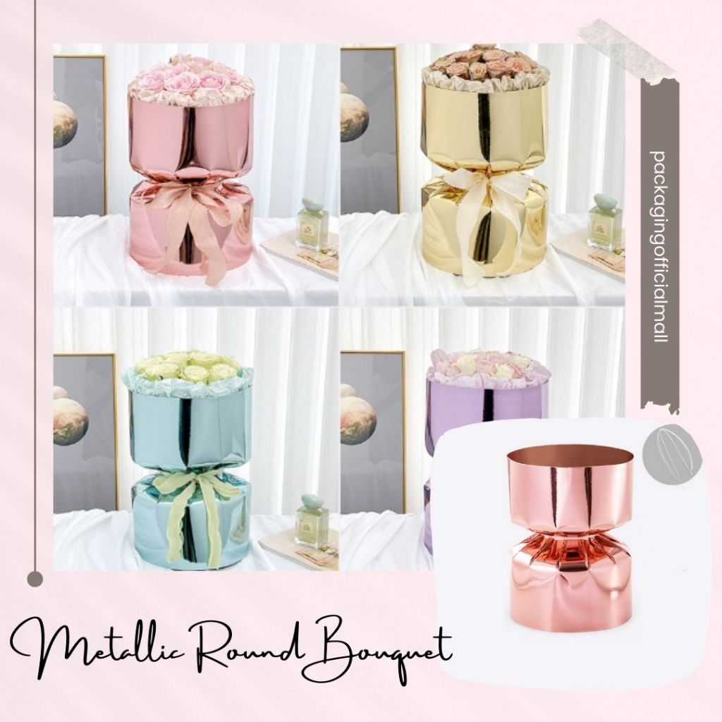 

METALLIC ROUND BOUQUET / TEMPAT BUKET BUNGA / KERTAS BUNGA / CELLOPHANE / FLOWER HOLDER