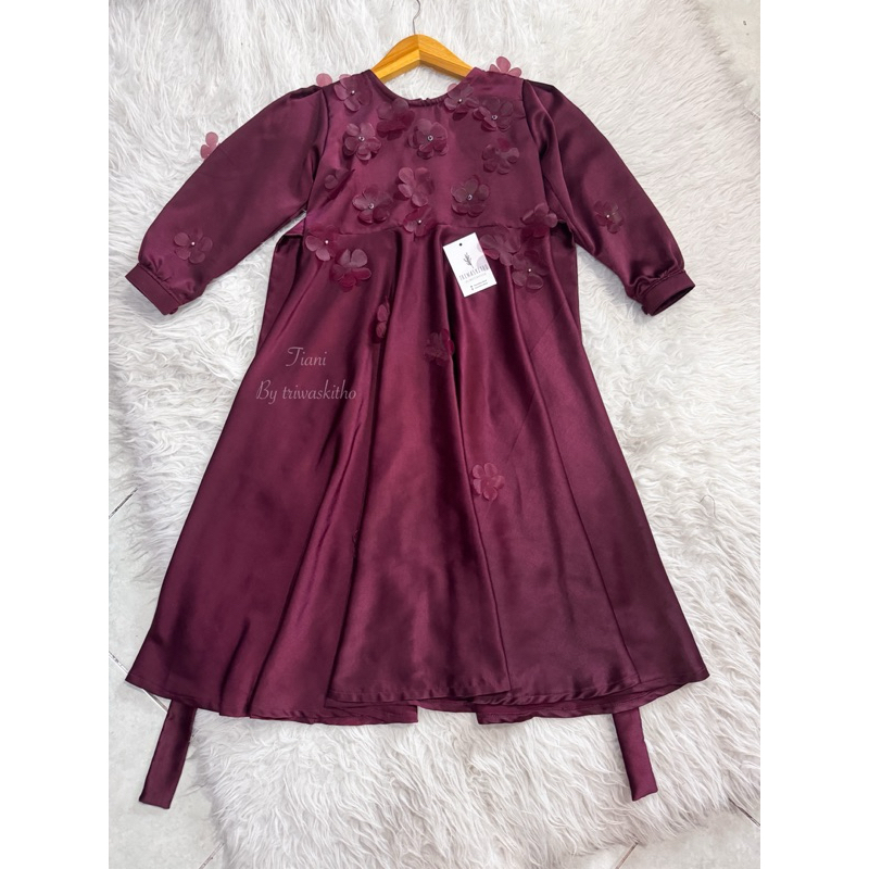 azalea dress anak perempuan pesta warna burgundy premium mewah bertabur bunga organza ulang tahun 1-