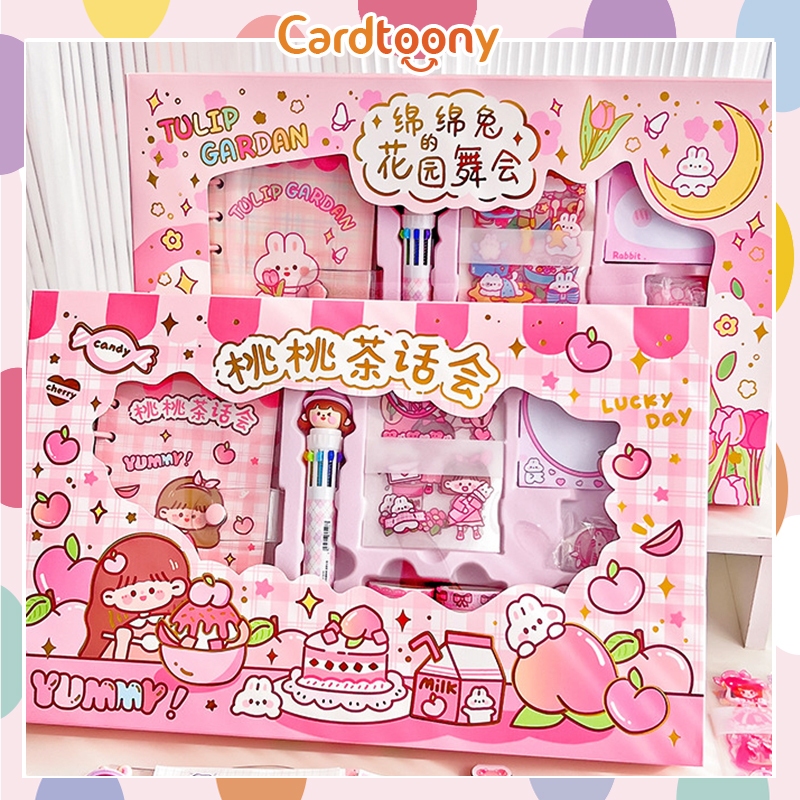 

Paket Jurnal Set Diary / Journal kit / Paket set agenda/ Buku catatan set lucu pulpen stiker washi tape lucu imut pastel pink ungu handbook