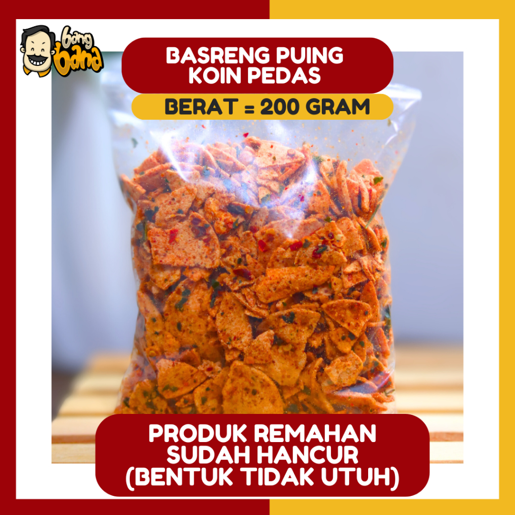 

Basreng Koin Pedas Cikruh Kemasan Puing Remahan 200 Gram