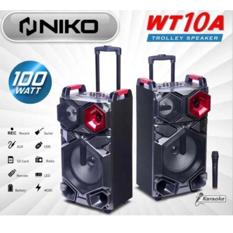 NIKO Speaker Trolley WT-10A | WT-10B Bluetooth Karaoke 10 Inch Free Mic Wireless Original Garansi Re