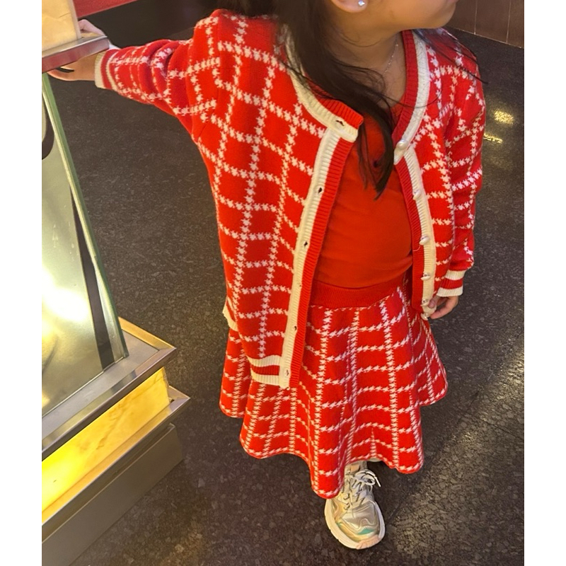 setelan cardigan+rok anak perempuan (rajut import)