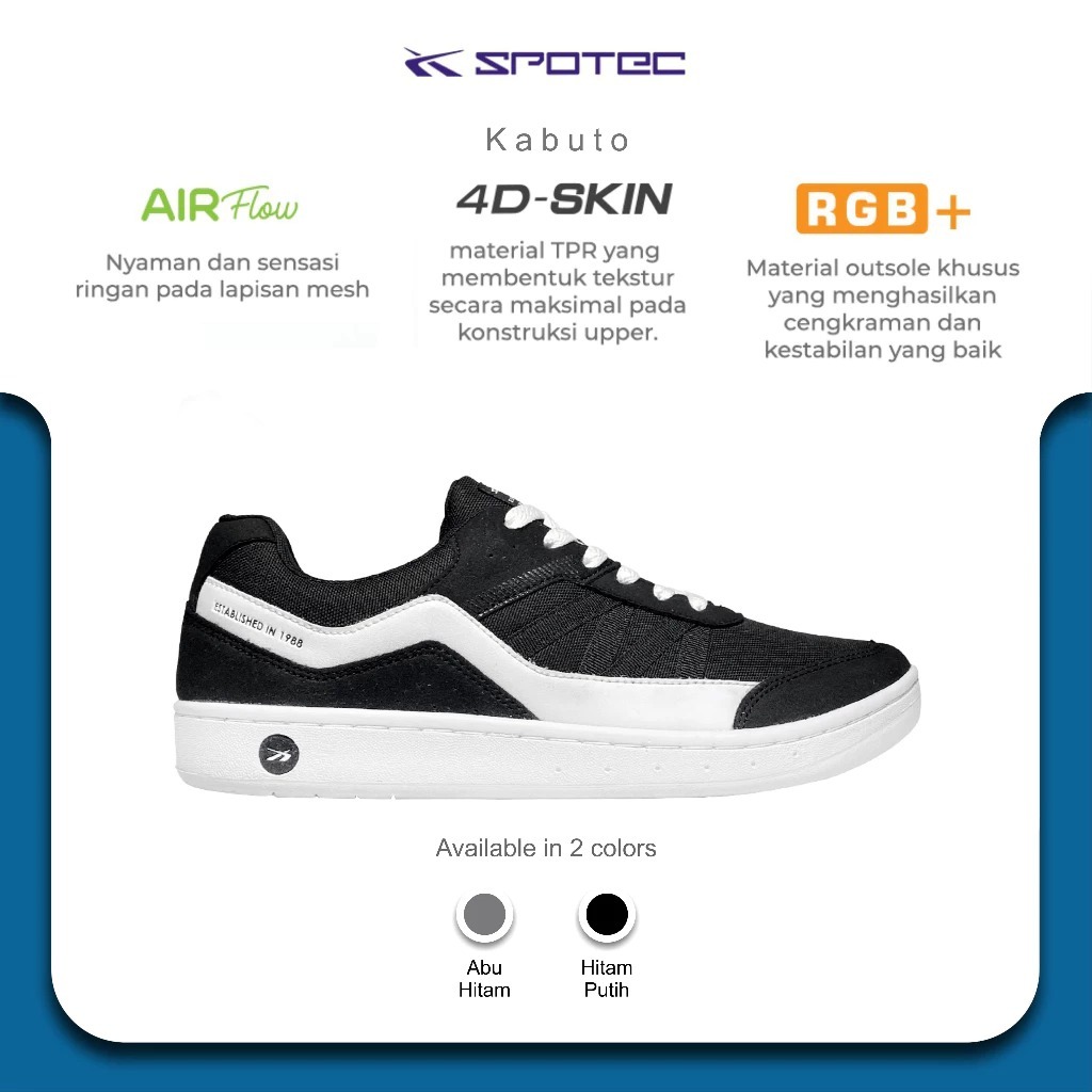 SPOTEC Sepatu SNEAKER Artikel KABUTO-Hitam/Putih Spotec Original
