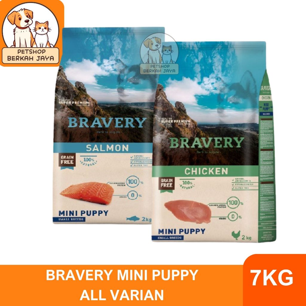 BRAVERY MINI PUPPY 7Kg Small Breed - Makanan Anak Anjing Rasa Salmon Chicken Kering / Dry Dogfood Gr
