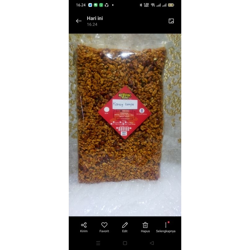 

Kering Tempe tanpa kacang,teri 1kg-500grm/ pedas manis