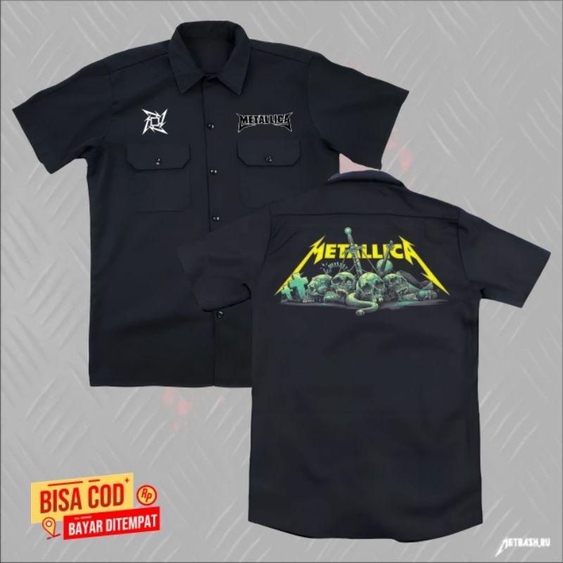 kemeja pendek hitam band METALLICA terbaru original distro | kemeja WORKSHIRT band musik METALLICA d