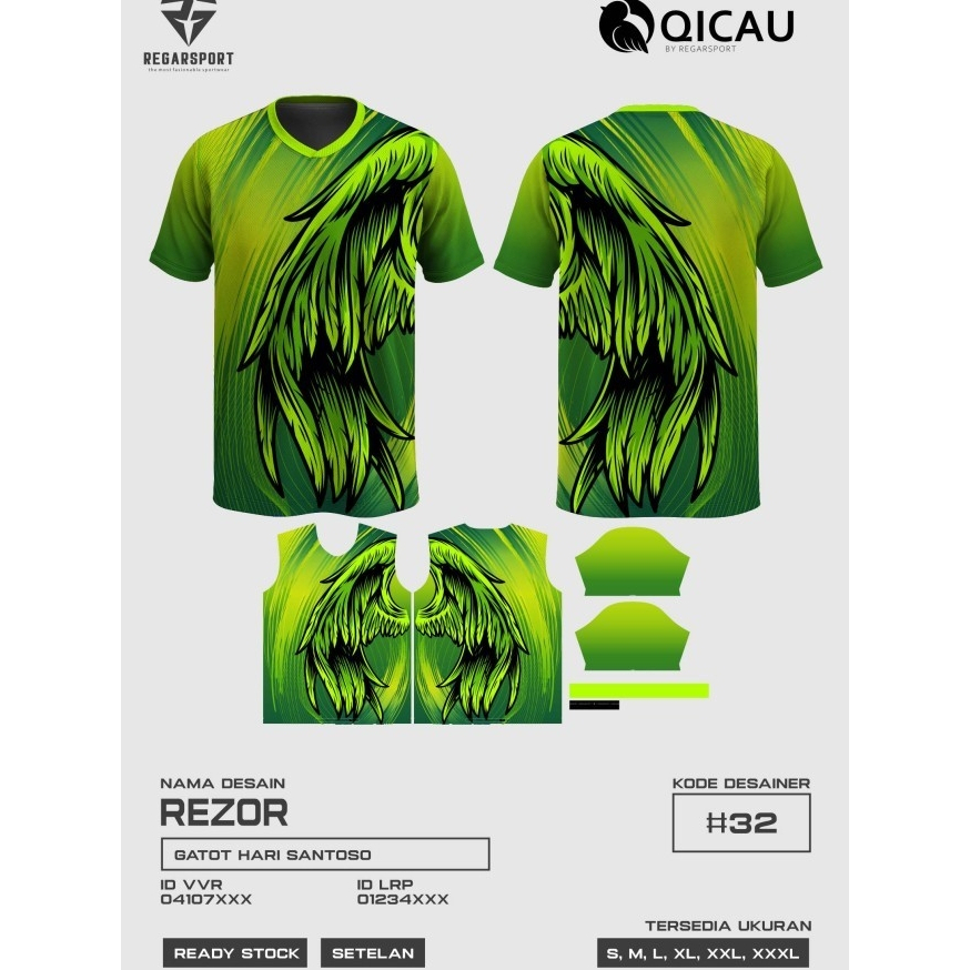REGARSPORT - 128 Kaos lengan pendek motif sayap burung warna hijau