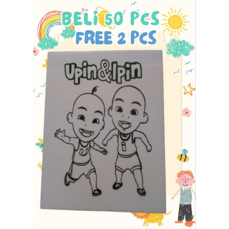 mewarnai stayrofom gambar Upin Ipin polos 30x40 cm