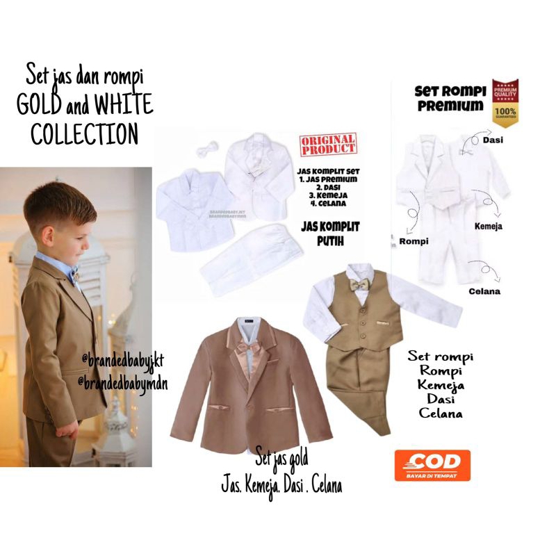 SET JAS / ROMPI 4 IN 1 GOLD WHITE PUTIH ABU GREY SILVER CLASSIC 0-12 TAHUN SETELAN JAS ANAK LAKI LAK