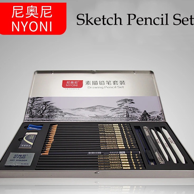 

Get Promo NYONI Drawing Pencil Gambar Set 29 pcs Metal Tin Box Pensil Gambar Lukis Sketsa Lengkap Paket