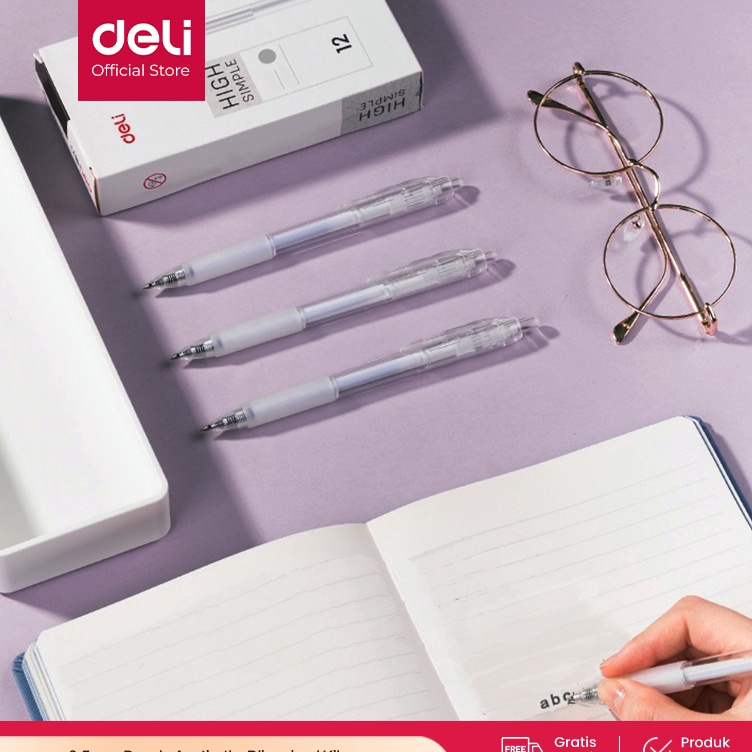 

KODE W69B Deli Gel Pen Pulpen Gel Retractable Tinta Hitam 5mm A57B1 12 pcs