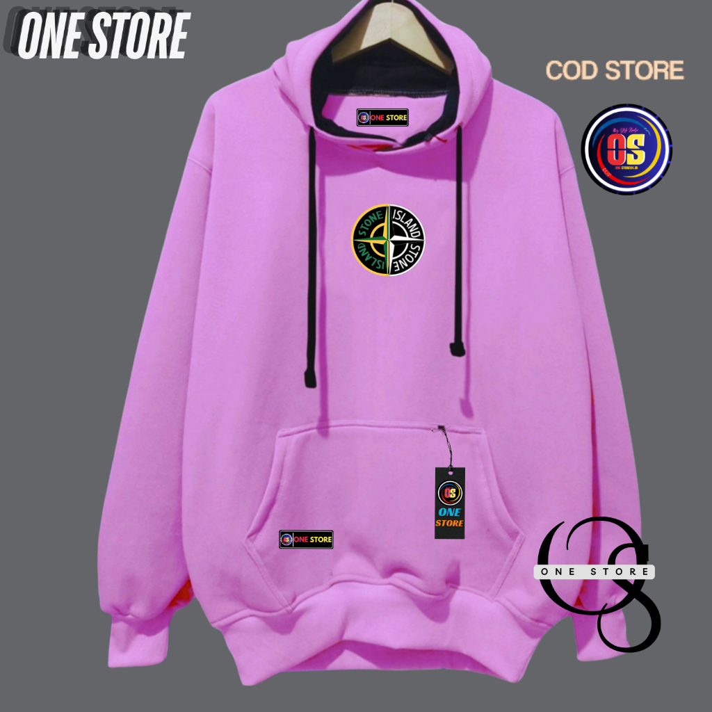 Hoodie Pria Premium Distro Terbaru Motif Stone Island Kekinian Bahan Katun Fleece Tebal Adem Dan Lem