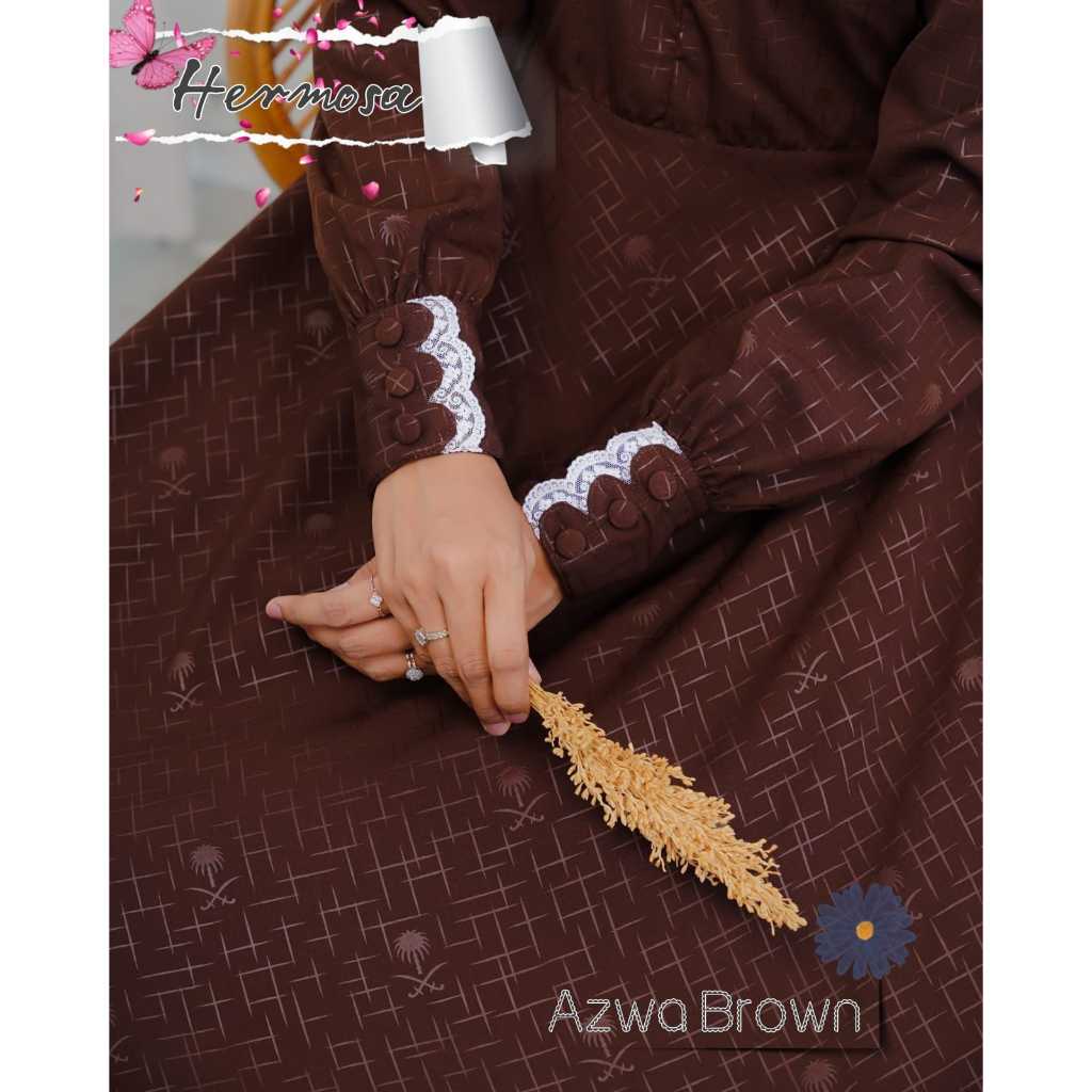 [Gamis hermosa]Gamis hermosa embos motif kurma azwa coklat tua-gamis wolfis coklat tua-gamis syari