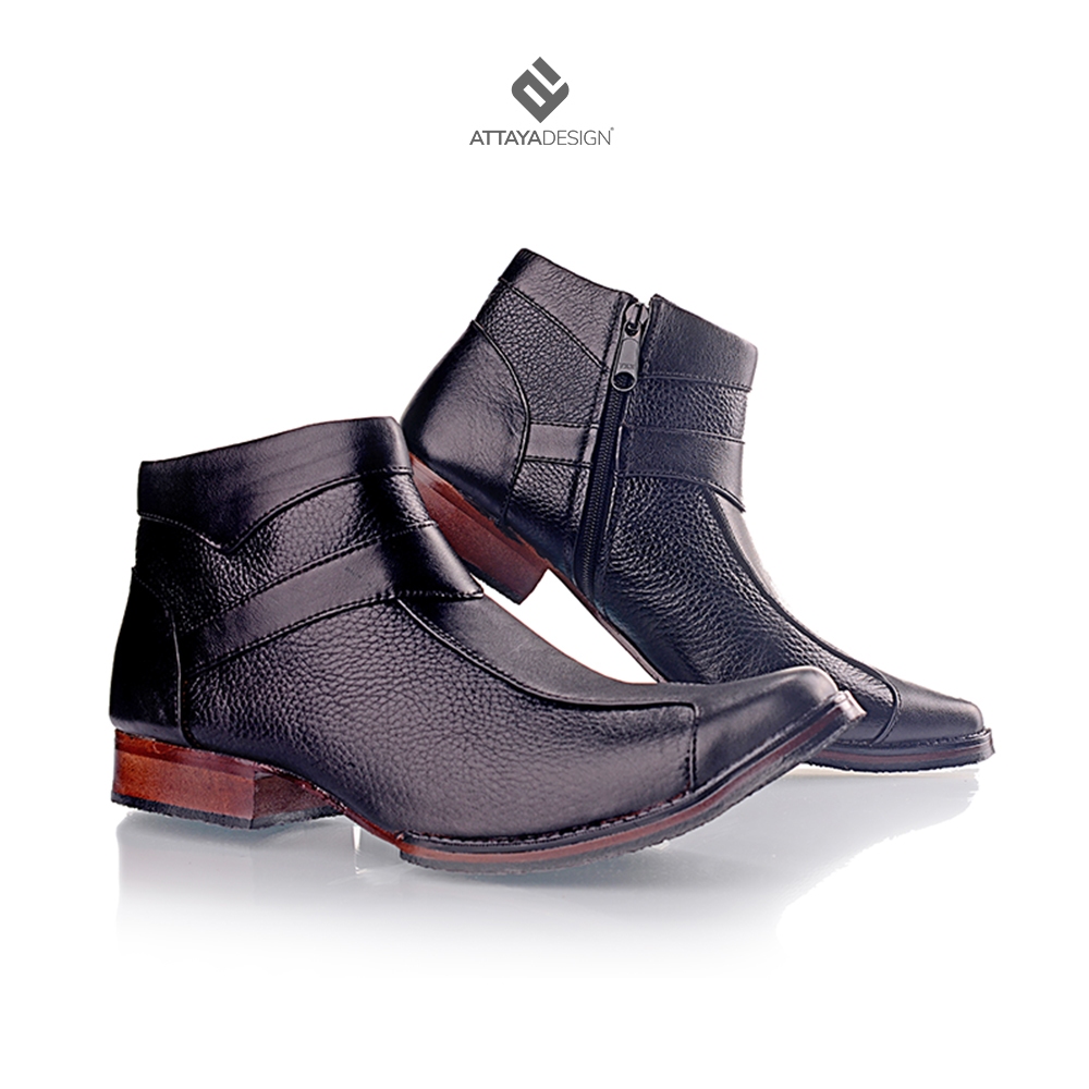 Attaya Design Sepatu Pantofel Pria Dewasa Kulit Asli Formal Kerja Kantor Boot Resleting E06 PT