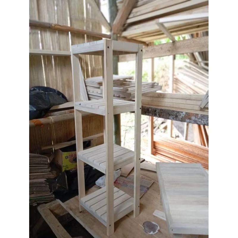 Rak kayu 4 susun rak serbaguna rak sepatu rak buku