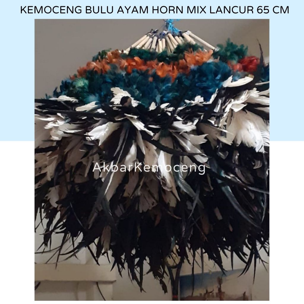 Kemoceng bulu ayam horn mix lancur jago panjang 65 cm - sulak kemoceng kemucing murah warna warni