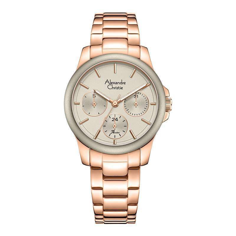 Jam Tangan Wanita Alexandre Christie Passion AC 2A95 BF BRGGR Ladies Grey Dial Rose Gold Stainless S